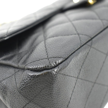 CHANEL Classic Jumbo Single Flap Quilted Caviar Leather Shoulder Bag Black