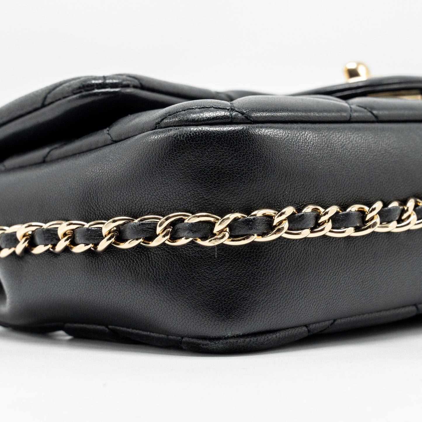 Chanel Pearl Chain Quilted Flap Bag Lambskin Black