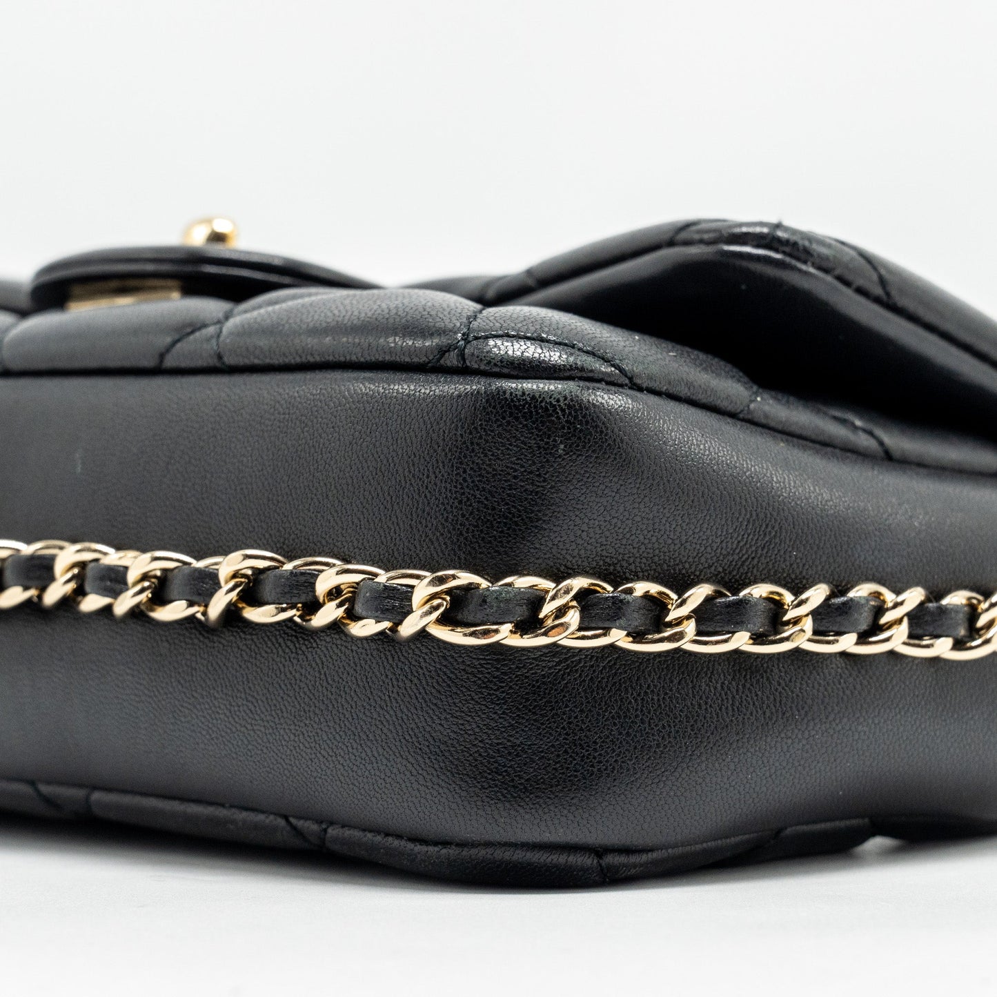 Chanel Pearl Chain Quilted Flap Bag Lambskin Black