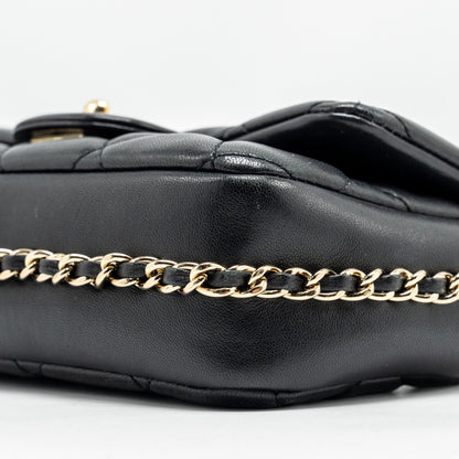 Chanel Pearl Chain Quilted Flap Bag Lambskin Black