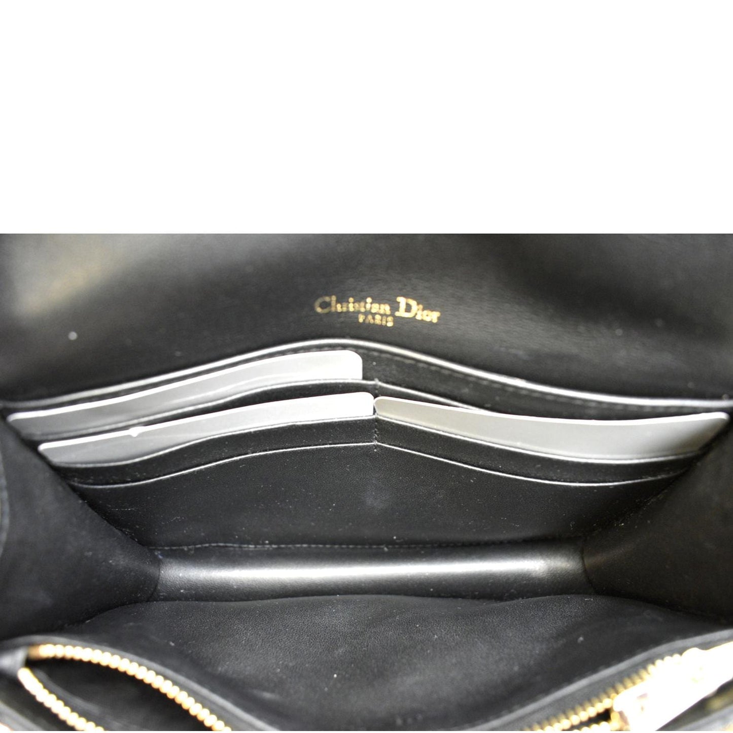 CHRISTIAN DIOR Lady Dior Leather Shoulder Chain Wallet Black