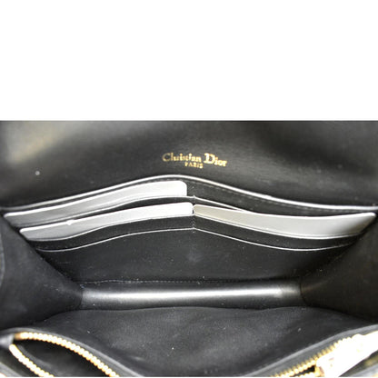 CHRISTIAN DIOR Lady Dior Leather Shoulder Chain Wallet Black