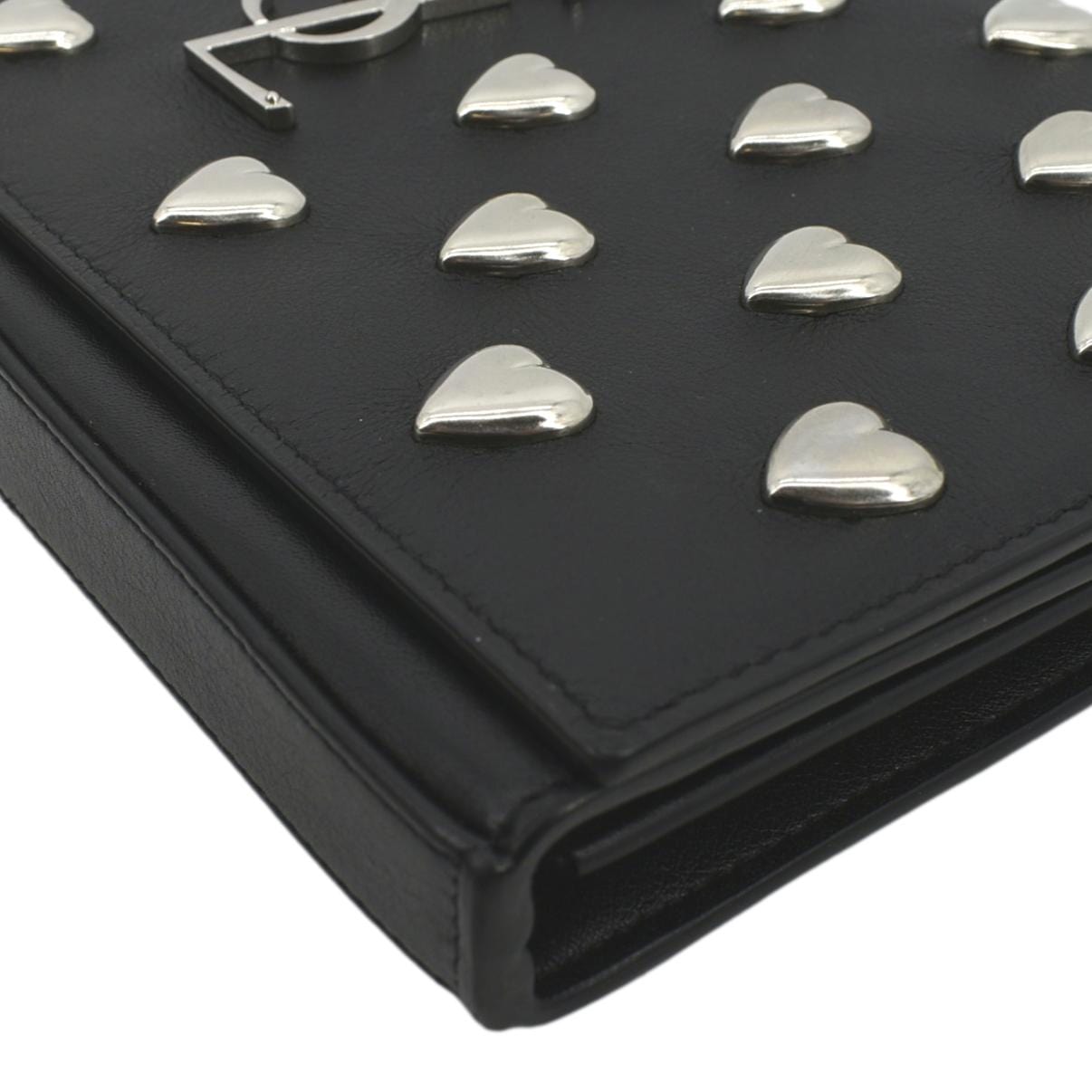 YVES SAINT LAURENT Kate Heart Studded Leather Shoulder Bag Black