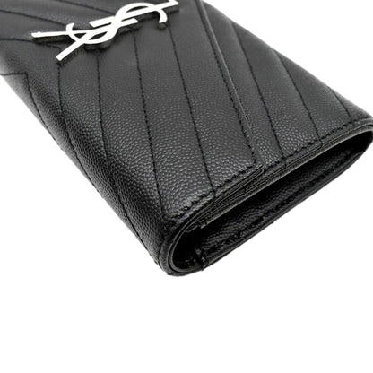 YVES SAINT LAURENT Monogram Grain De Poudre Leather Wallet Black