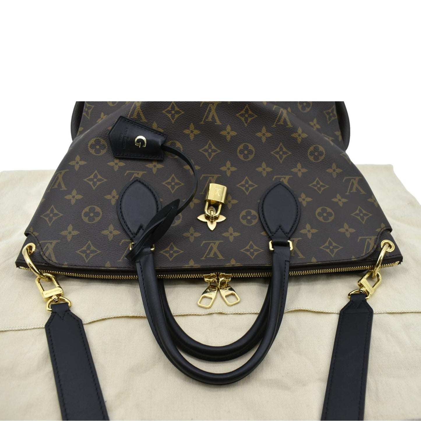LOUIS VUITTON Flower Zipped MM Monogram Canvas Tote Bag Noir