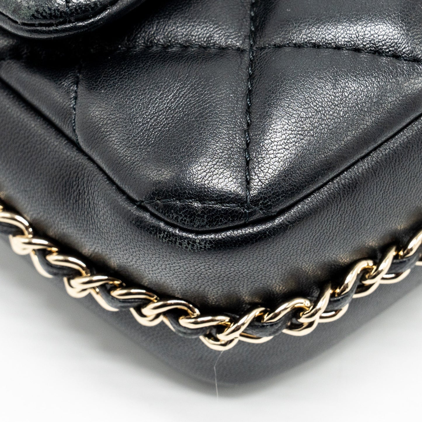 Chanel Pearl Chain Quilted Flap Bag Lambskin Black