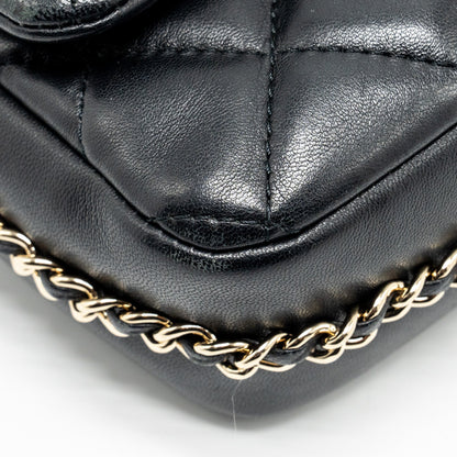 Chanel Pearl Chain Quilted Flap Bag Lambskin Black