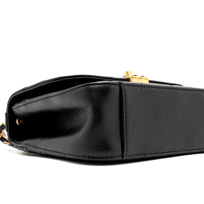 Chanel Top Handle Flap Bag Detailed Logo Goatskin Black