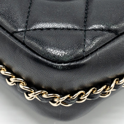 Chanel Pearl Chain Quilted Flap Bag Lambskin Black