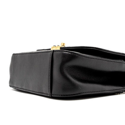 Chanel Top Handle Flap Bag Detailed Logo Goatskin Black