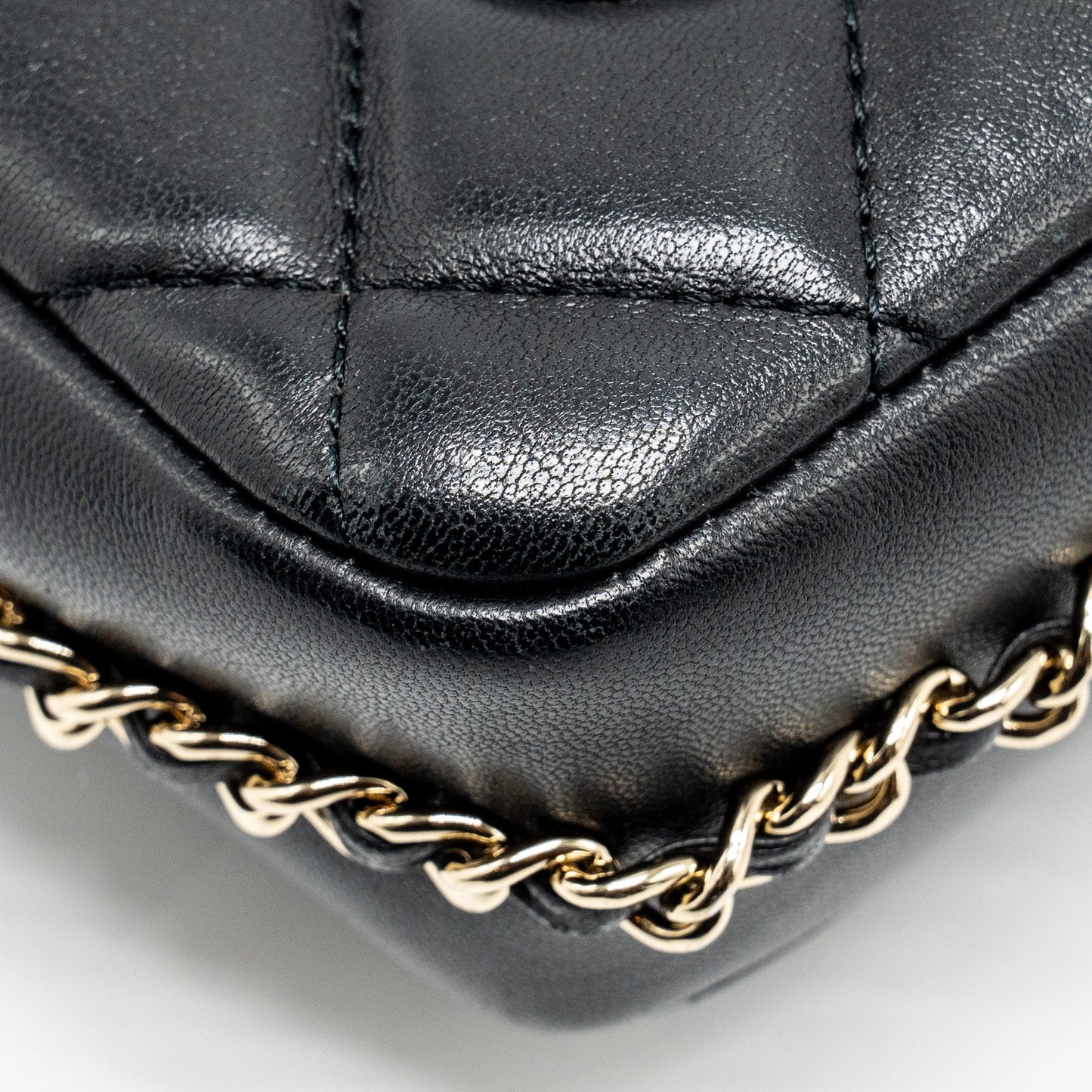 Chanel Pearl Chain Quilted Flap Bag Lambskin Black