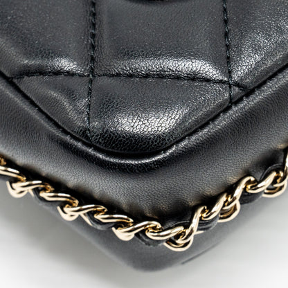 Chanel Pearl Chain Quilted Flap Bag Lambskin Black