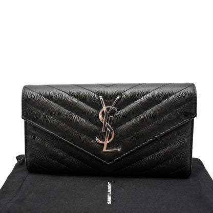 YVES SAINT LAURENT Monogram Grain De Poudre Leather Wallet Black