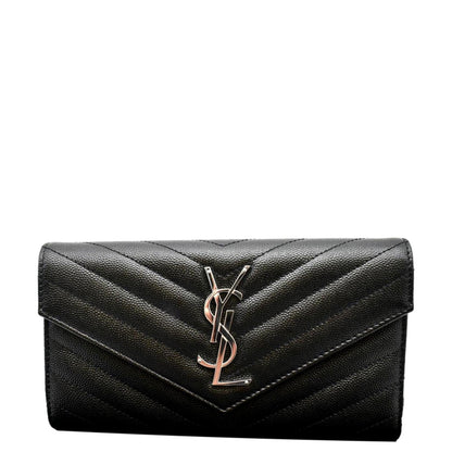YVES SAINT LAURENT Monogram Grain De Poudre Leather Wallet Black