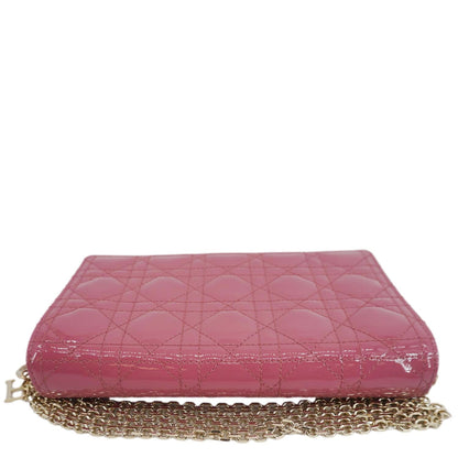 CHRISTIAN DIOR Lady Dior Patent Cannage Leather Chain Pouch Bag Pink