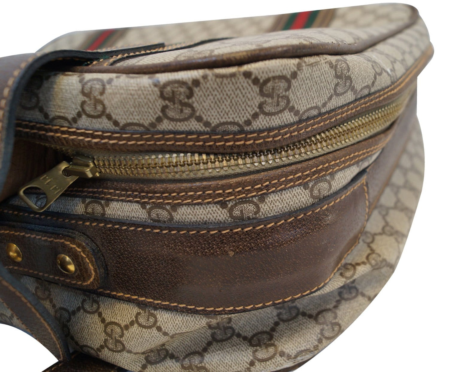 GUCCI Classic GG Monogram Canvas Brown Stripes Suitcase Bag