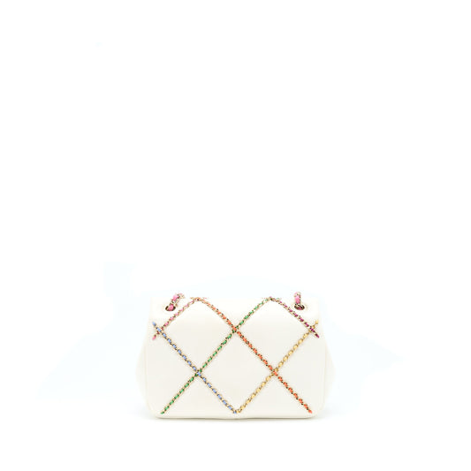 Chanel Small Flap Bag Lambskin White/Multicolor L