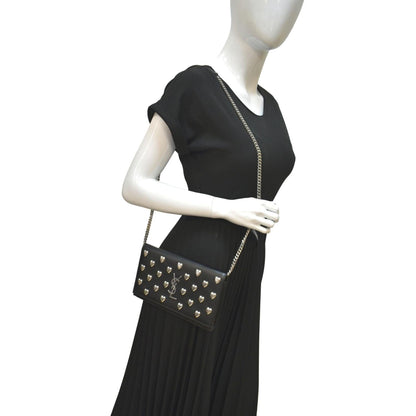 YVES SAINT LAURENT Kate Heart Studded Leather Shoulder Bag Black
