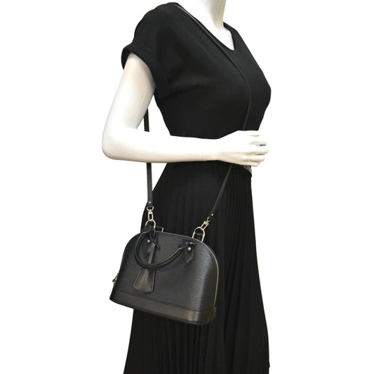 LOUIS VUITTON Alma BB Epi Leather Satchel Crossbody Bag Black