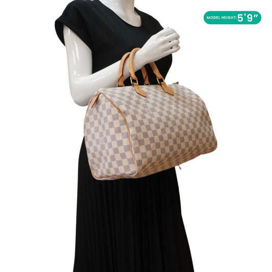 LOUIS VUITTON Speedy 35 Damier Azur Satchel Bag White