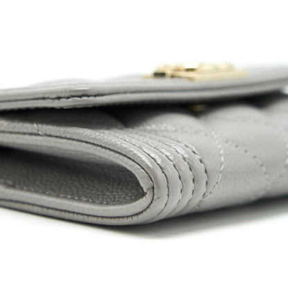 Chanel Boy Flap card holder Caviar light Grey L