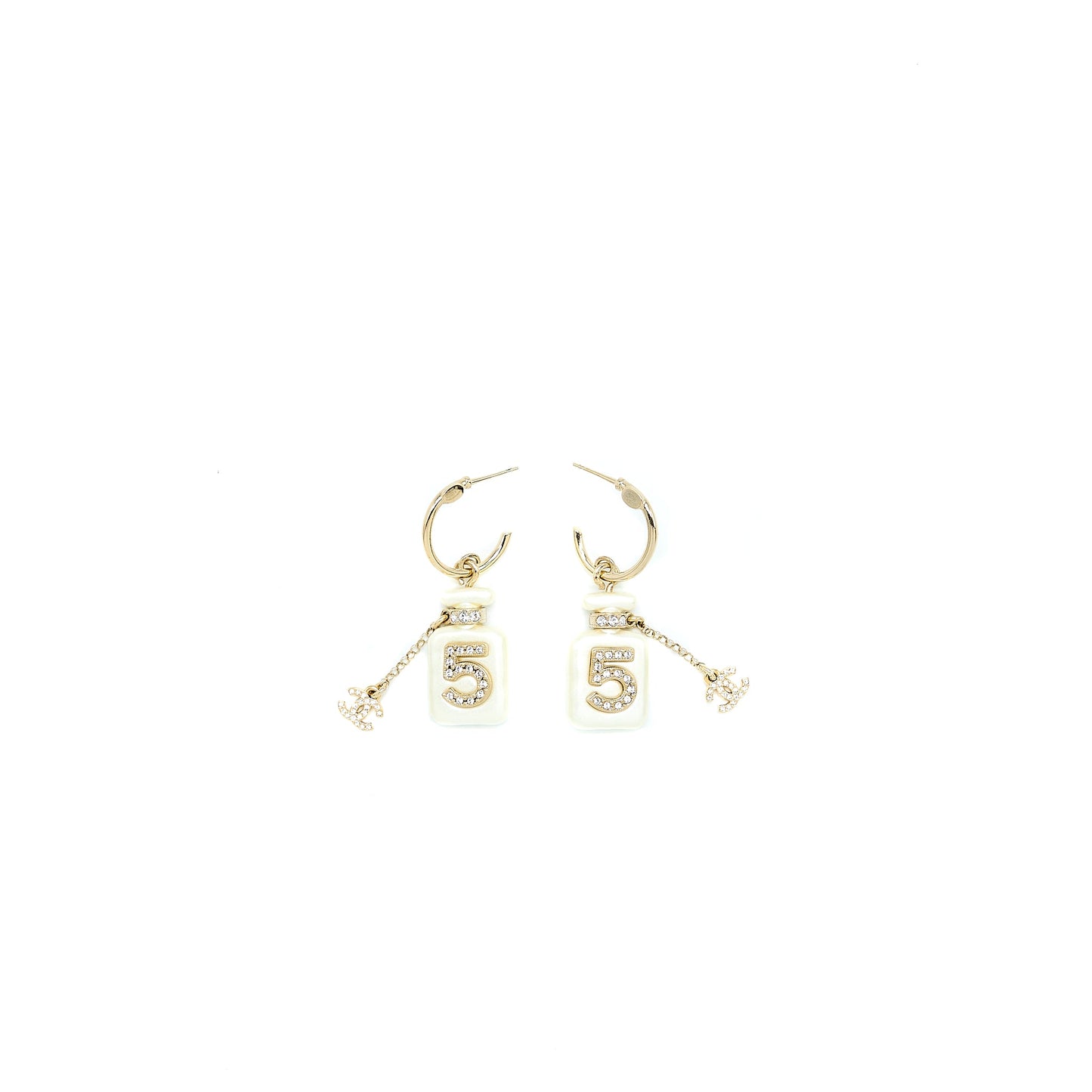Chanel No.5 Perfume Bottle Earrings Light Gold Tone