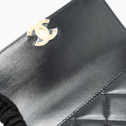 Chanel 24c Gold Crush Mini Flap Bag Calfskin Black  (Microchip)