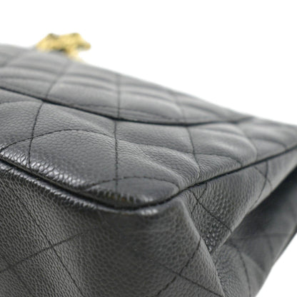 CHANEL Classic Jumbo Single Flap Quilted Caviar Leather Shoulder Bag Black