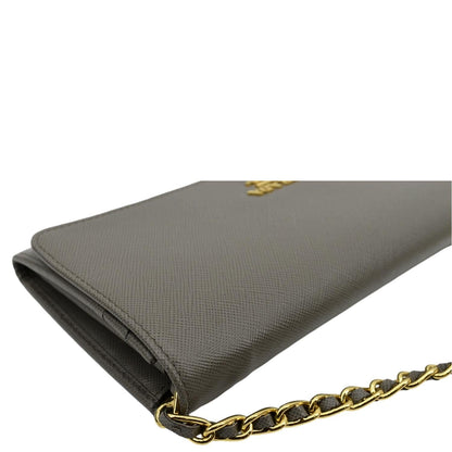 PRADA Saffiano Leather Wallet on Chain Clutch Crossbody Bag Argilla 1mt290