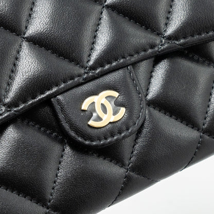 Chanel classic long flap wallet lambskin black  (microchip)