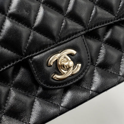 Chanel 23a Crystal Top Handle Flap Bag Shiny Lambskin Black L(microchip)