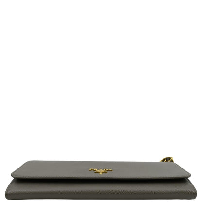 PRADA Saffiano Leather Wallet on Chain Clutch Crossbody Bag Argilla 1mt290