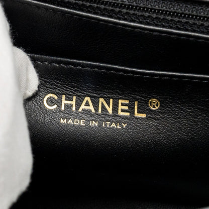 Chanel 23a Crystal Top Handle Flap Bag Shiny Lambskin Black L(microchip)