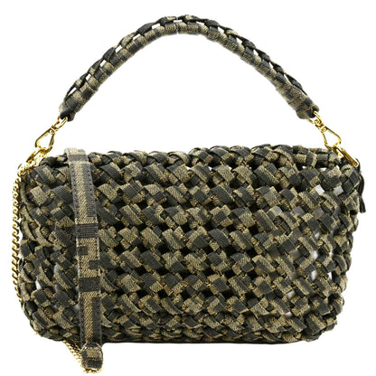 FENDI Mini Baguette Woven Jacquard Fabric Shoulder Bag Brown