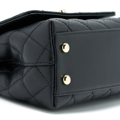 Chanel Mini Coco Handle Bag With Dark Red Handle Caviar Black L(Microchip)