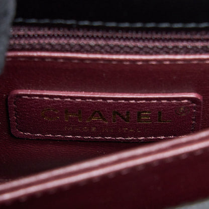Chanel Mini Coco Handle Bag With Dark Red Handle Caviar Black L(Microchip)