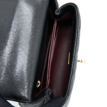 Chanel Mini Coco Handle Bag With Dark Red Handle Caviar Black L(Microchip)