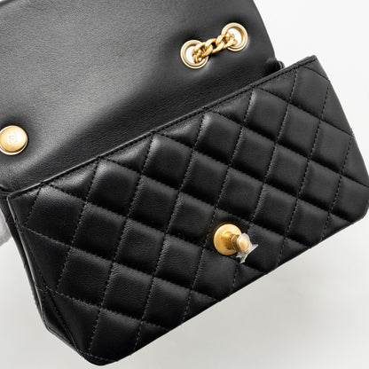 Chanel 25P Camellia Adjustable Chain Flap Bag Lambskin Black (microchip)