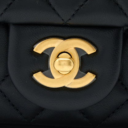 Chanel Pearl Crush Mini Rectangular Flap Bag Lambskin Black  (Microchip)