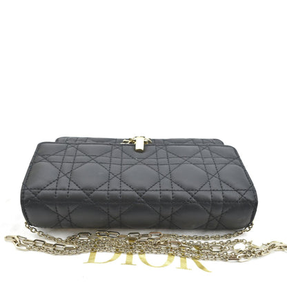 CHRISTIAN DIOR Lady Dior Leather Shoulder Chain Wallet Black