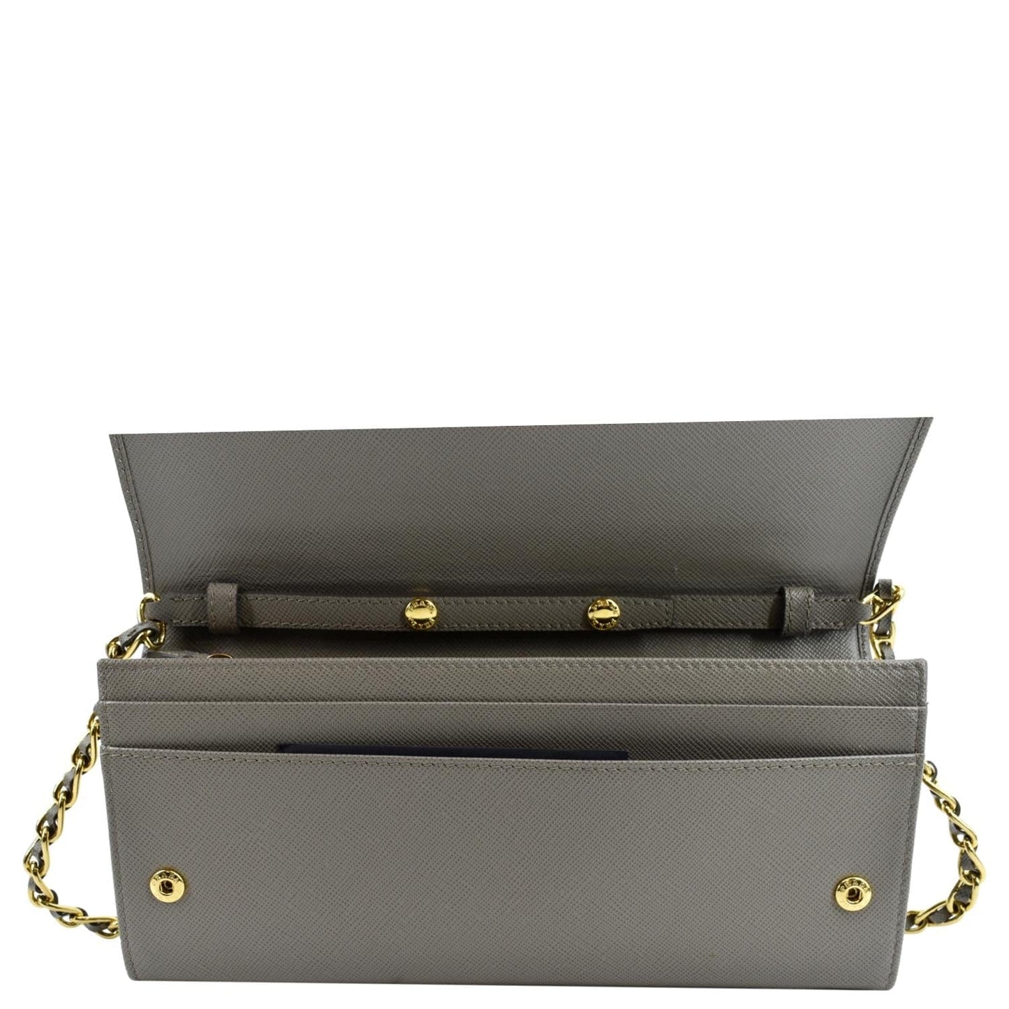 PRADA Saffiano Leather Wallet on Chain Clutch Crossbody Bag Argilla 1mt290