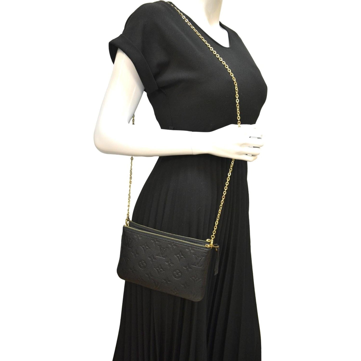 LOUIS VUITTON Double Zip Pochette Monogram Empreinte Crossbody Bag Black