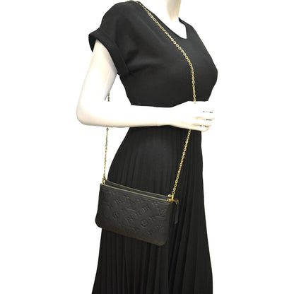 LOUIS VUITTON Double Zip Pochette Monogram Empreinte Crossbody Bag Black