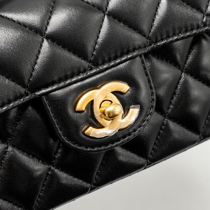 Chanel 25p Top Handle Flap Bag Shiny Lambskin Black (microchip)