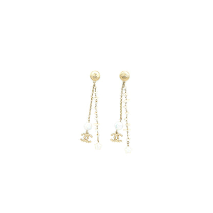 Chanel Pearl Drop Earring With CC Logo Light Gold Tone