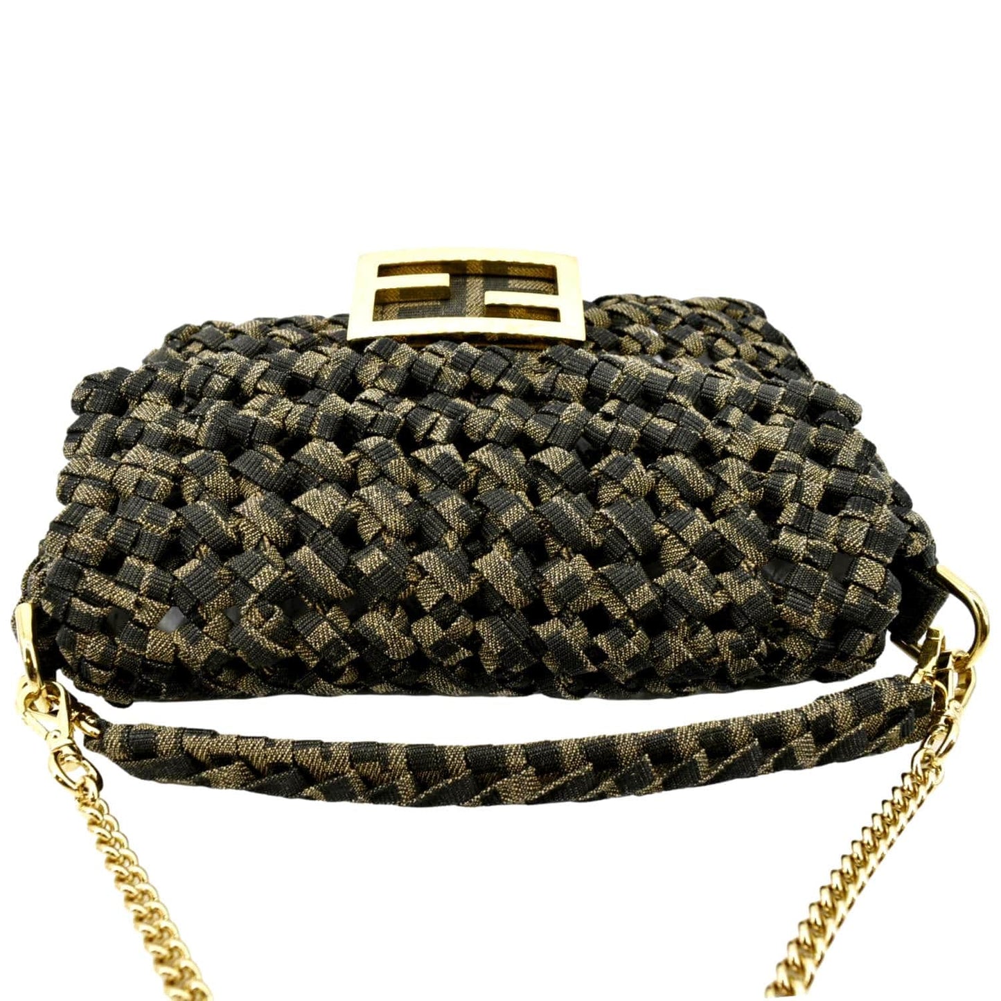 FENDI Mini Baguette Woven Jacquard Fabric Shoulder Bag Brown