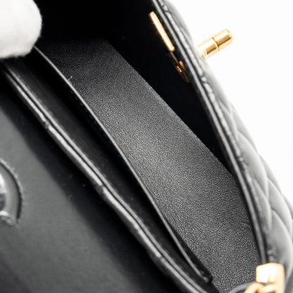 Chanel 25p Top Handle Flap Bag Shiny Lambskin Black (microchip)