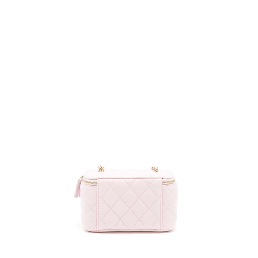 Chanel 22P Long Vanity Case With Logo Chain Caviar Light Pink L