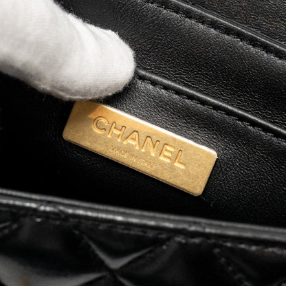 Chanel 25p Top Handle Flap Bag Shiny Lambskin Black (microchip)