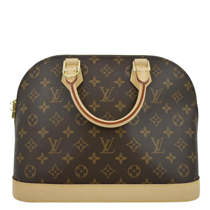 LOUIS VUITTON Alma Monogram Canvas Satchel Bag Brown